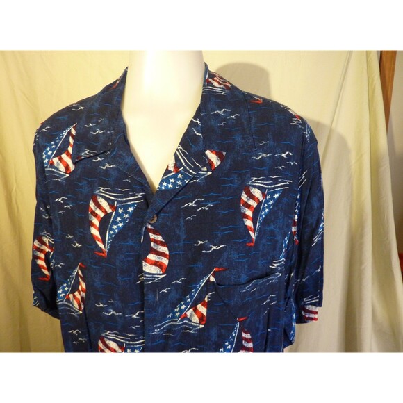 Goerge Short Sleeve Shirt-Pocket-Red,White,Blue Sail Boat Design-sz XL - Picture 2 of 4